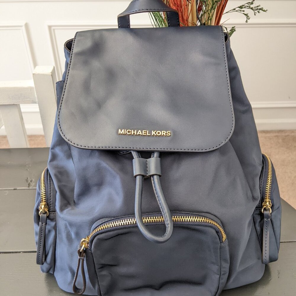 Michael Kors Blue Abbey Large Logo Cargo Backpack